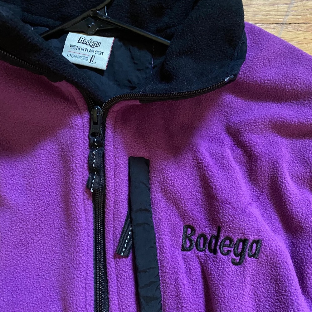 purple BODEGA zip-up fleece Boston
